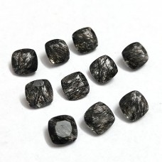 Natural black rutile quartz 8x8mm cushion cut 2.06 cts